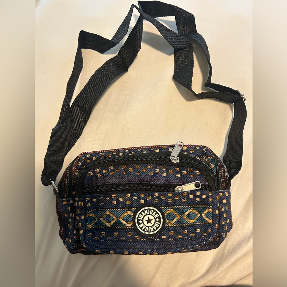 Tribal print dark blue crossbody purse
